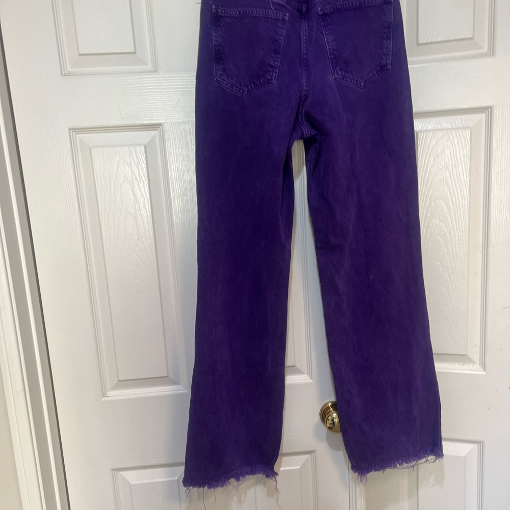 Zara Women size 6 Purple High Rise Straight Leg Jeans Raw Hem and Pockets - Picture 7 of 11